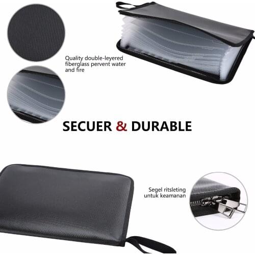 Fireproof document bag multi layer money bag pouch with zipper