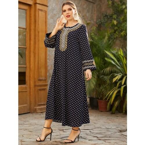 Aligaia Plus Embroidery Printing Dress For Women Dubai Turkey Islam Indian Muslim Dress Musulman Longue Kaftan Dresses For Women