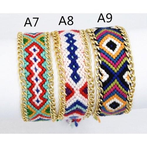 Alloy Chain Cotton String Handmade Woven Friendship Bracelet Geometric Cotton Bracelet For Girls