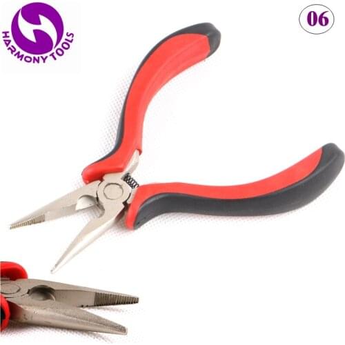 HARMONY 2 Pieces Red&Black Handle Straight Head Hair Pliers with Teeth for Micro Ring I tip Hair Extensions ( Style 06 )