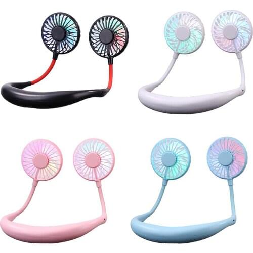 Hanging Neck Fan,Outdoor Portable Double Wind Head Neckband Cooling Fan,USB Rechargeable Hanging Neck Fan