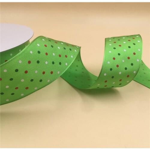 38mm X 25yards Red green white Multicolor Dots Wired Green Taffeta Ribbon. Gift Bow,wedding,cake Wrap,tree Decoration N1140