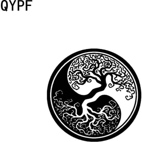 QYPF 17.8CM*17.8CM Tree Root Yin And Yang Vinyl Car Motorcycle Sticker Decal Black Sliver C17-000134