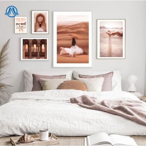 Retro Building Desert Landscape Nordic Posters And Prints Sunset Wall Art Canvas Painting Sand Pictures For Living Room Home