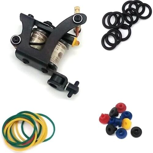 Royun Black Tattoo Machine Gun Supply 10-Wrap Coil Liner Shader O-Ring Needle Pads Set For Beginner