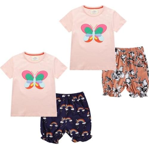 2021 Baby Girls Shirt+Shorts 2Pcs Kids Clothes Girls Clothing Suit Print Cute Costume Summer Butterfly Outfit Set