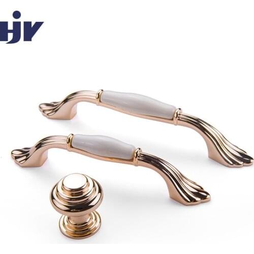 HJY Cerimic Zinc Alloy Pull Handles Gold Handle Cabinet Cupboard Drawer Door European Style Handles Knobs Z464