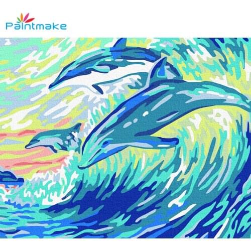 Paintmake Ocean Animal DIY Paint By Numbers dolphins Oil Painting On Canvas cute For Home Room Decor Art Picture Gift
