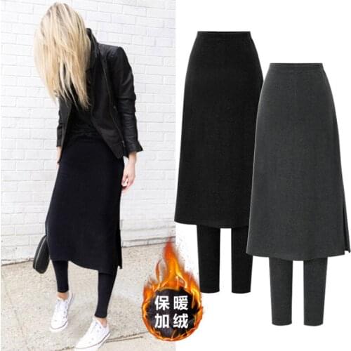 Timis Li Women Fake 2 Pieces Long Skirt with Legging inside Bodycon Skirt Slim Knee Length High Waist Stretch Skirts Jupe Femme