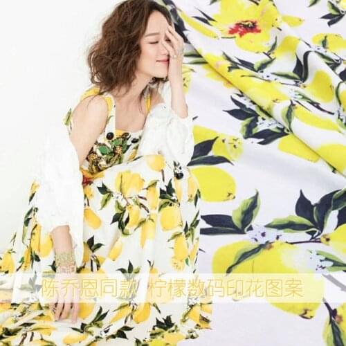 Lemon print polyester fabric cloth 145 cm width parent-child shirt dress clothing fabric alibaba express