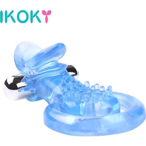 IKOKY Waterproof Tongue Male Stretchy Erection Penis Ring vibrator Cock Rings Adult Sex Products Toy for Men Delay Ejaculation