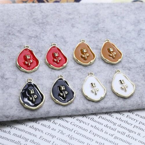 DIY Jewelry Findings Gold Tone Plated Zinc Alloy Geometry Rose Flower Necklace Pendants 40pcs 16*23mm Enamel Earring Charms