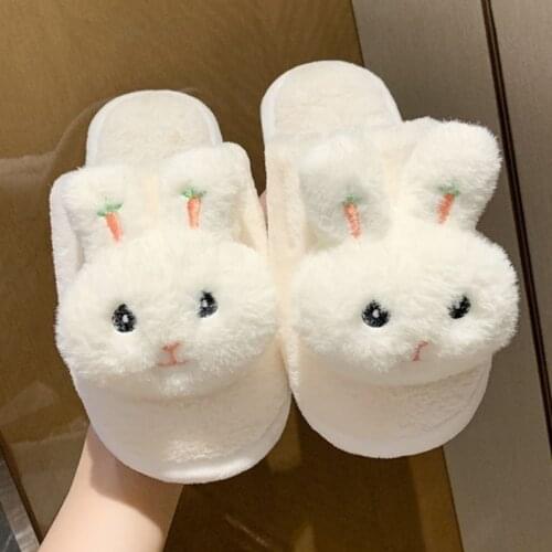2021 Fashion Winter Women Cute Rabbit Home Slippers Faux Fur Indoor Warm Shoes Woman Slip On Flat Female Slides Flip Flops