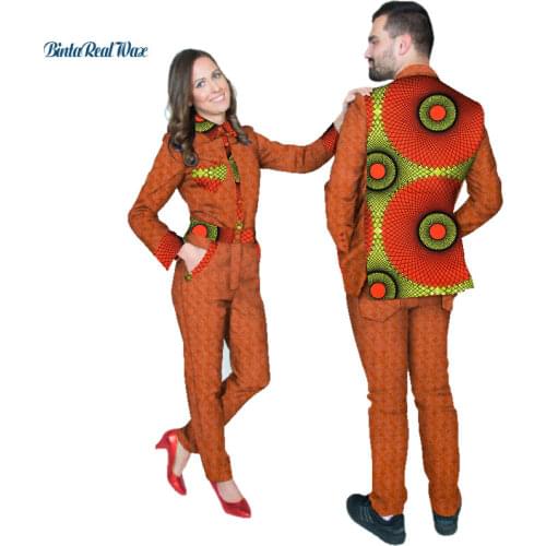 African Wax Print Women Jumpsuits and Men Suit for Couple Cowboy 100% Cotton Patchwork Clothing Bazin Riche Lover Clothes WYQ91