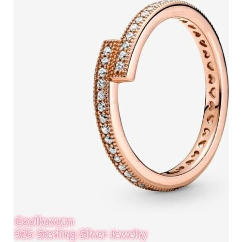 2021 Autumn Signature 100% 925 Sterling Silver Rose gold Sparkling Overlapping Ring For Women Wedding Gift Original Jewelry