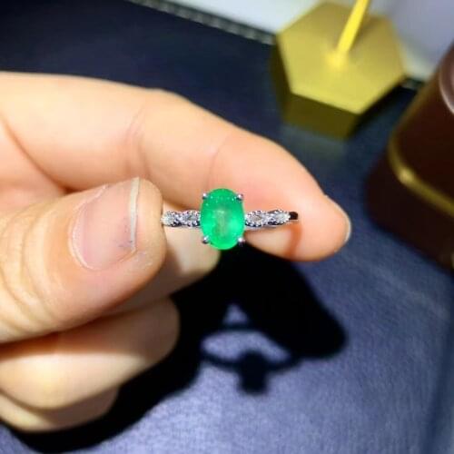 925 Pure Silver Chinese Style Natural Emerald Womens Popular Lovely Simple Oval Adjustable Gem Ring Fine Jewelry Support Detect