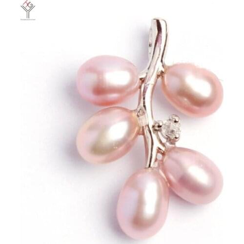 Women Jewelry Pendant Necklace 6x8mm bright purple pearl grape Pendant rhinestone chain highlight Natural Freshwater pearl