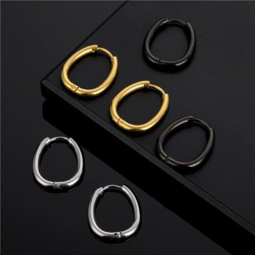 1 Pair Women/Man Stainless Steel Hoops Earring Piercing Ear Cartilage Tragus Simple Geometric Oval Anti-allergic Ear Buckle Gift