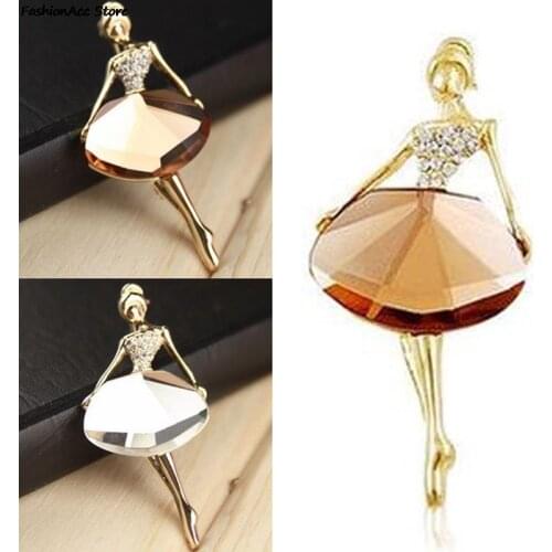 1PC New Exquisite Brooches Bling Womens Fashion Jewelry Gem Brooch Ballet Vintage Princess Ballerina Brooch Girl