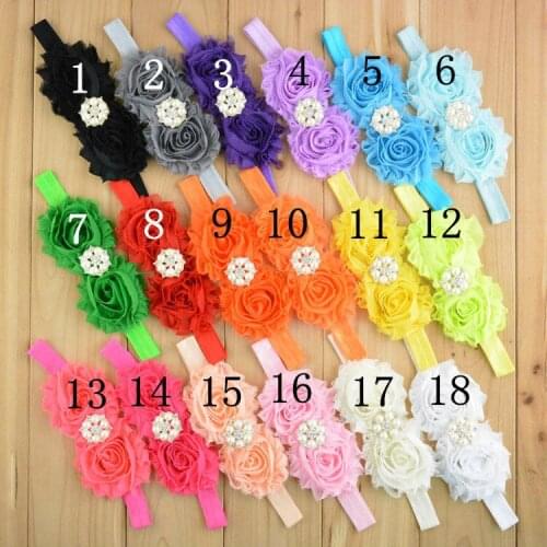 20pcs/lot Double Shabby flower Headband with pearls center