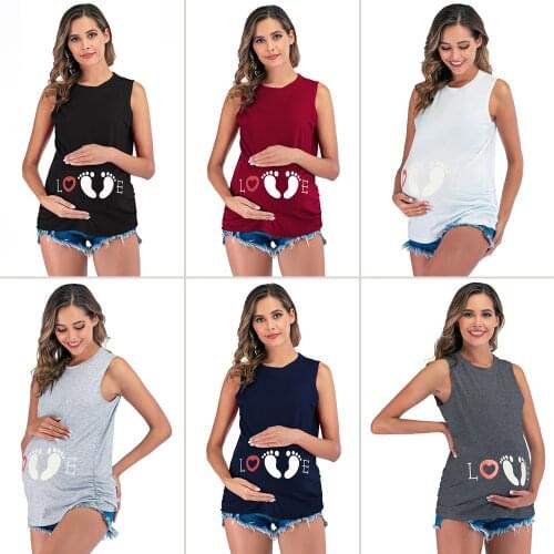 2021 New Maternity Top T-shirt Cute Feet Rround Neck Printing Summer Fashion Maternity Tee Plus Size Womens Clothing