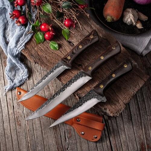 5CR15 Stainless Steel Meat Cleaver Boning Knife Sharp Slicing Hand Forged Kitchen Knife Chef Butcher Knife Fruit Vegetables Fish