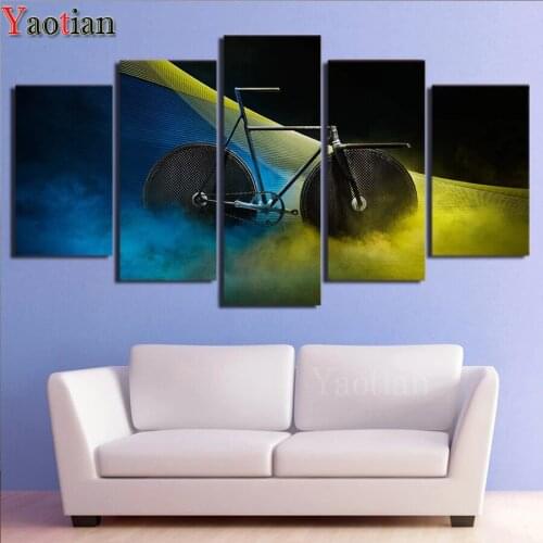 5D Diamond Painting 5 Panel Psychedelic Smog Bicycle diy diamond Embroidery full round Mosaic living room fantasy Decor Art