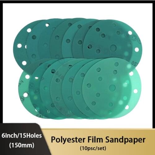 6 Inch 15 Hole 60-2000 Grit Sanding Discs PET Film Premium Hook and Loop Heavy Duty Sandpaper for Random Orbital Sanders