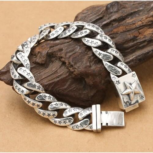 76.6g Heavy Solid Silver 925 Thick Link Chain Bracelet Men Simple Star Gothic Punk Real 925 Sterling Silver Men Jewelry Gifts