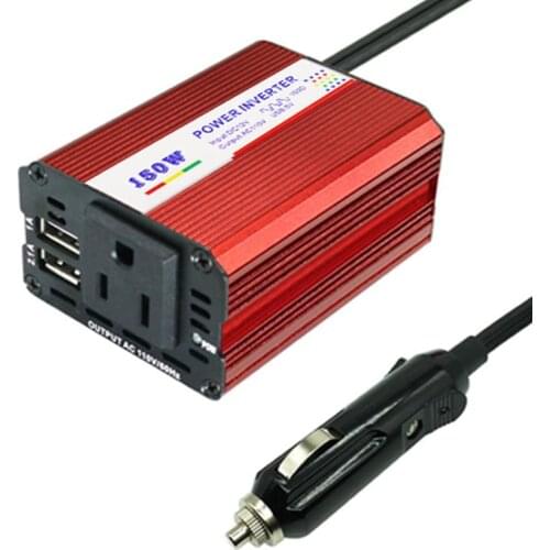 DC 12V to 110V AC Car Power Inverter 150W Car Converter With 3.1A USB Charger Car Adapter-red