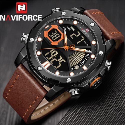 NAVIFORCE Men Watch Digital Sport Top Brand Luxury Man WristWatch Military Genuine Leather LED Quartz Business Male Clock 9172