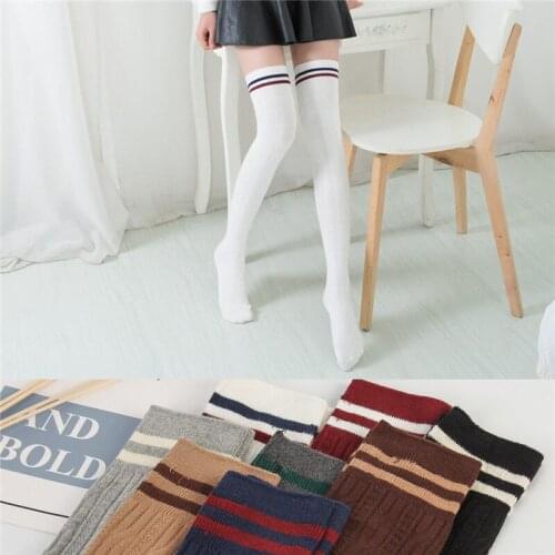 DOIAESKV Spring Autumn Winter Warm Stockings Thick Japanese Thigh High Stockings Girls Kawaii Knee Socks Knit Leg Stockings