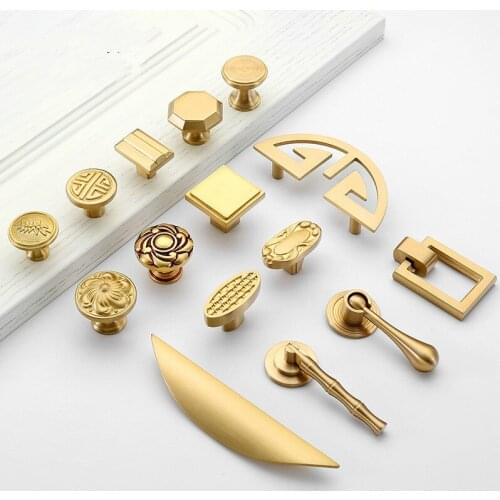 JD Pure Copper Kitchen Cabinet Handles Cupboard Door Pulls Drawer Knobs European Vintage Brass Gold Furniture Handle Hardware