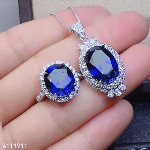 KJJEAXCMY fine jewelry 925 sterling silver inlaid Natural sapphire pendant ring Womens set noble support detection classic