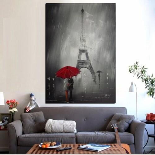 Red Umbrella Romantic Paris City Oil Painting HD Print on Canvas Poster Wall Picture for Living Room Cuadros
