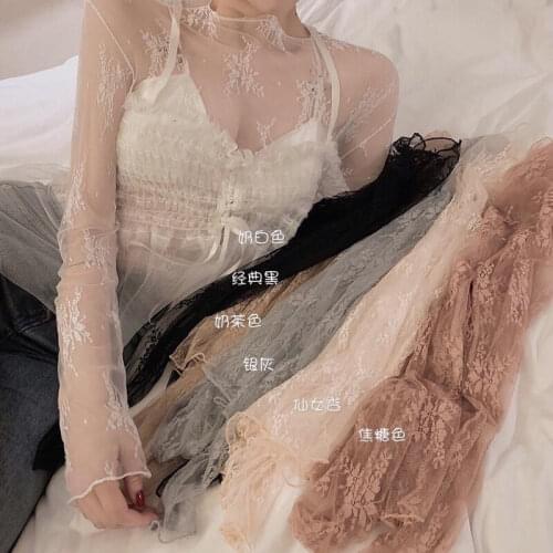 Summer Tide Lace Bottoming Shirt Female Super Fairy Foreign Style Small Shirt Mesh Embroidery Inner Long-sleeved Top