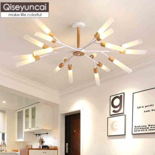 Qiseyuncai Nordic style log creative living room chandelier modern minimalist hall restaurant master bedroom study lamp
