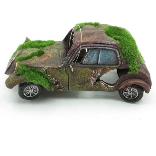 Moss Vintage Old Car Aquarium Decoration Fish Tank Car Ornament Imitation Resin Pet Aquarium Fish Tank Landscape Decor Supplies