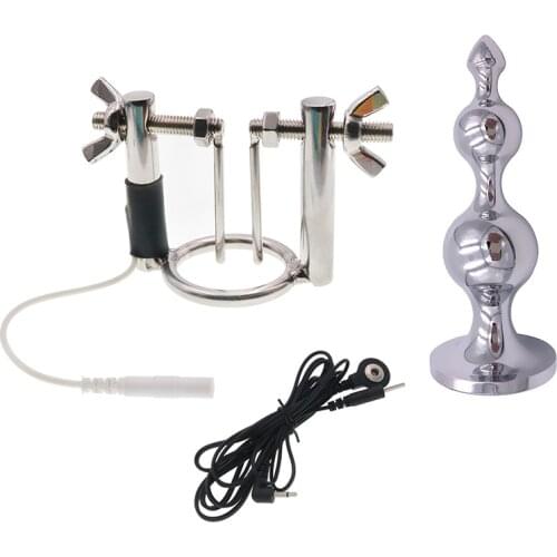 Electro Shock Male Anal Beads Butt Plug Metal Adjustable Urethral Dilator Penis Torture E-Stim Masturbator Sex Toys for Men