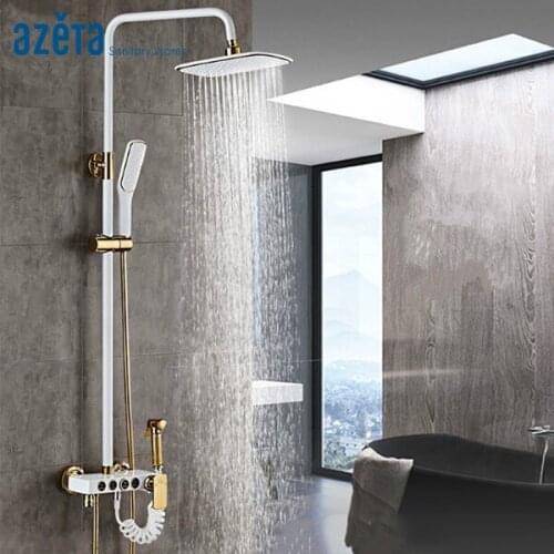 Bathroom Shower Set Luxury White Gold Four Function With Bidet Shower Bathroom Shower Set Bathtub Faucet Shower System AT7768B