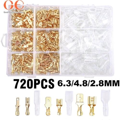 720PCS Golden Electrical Wire Crimp Terminal Connector Male Female Spade 2.8mm/4.8mm/6.3mm Kit conectores de acero inoxidable