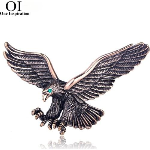 OI Fashion Birds Retro Brooches Crystal Antique Silver Color Animal Corsage Women Clothes Vivid Eagle Hat Accessories Badge