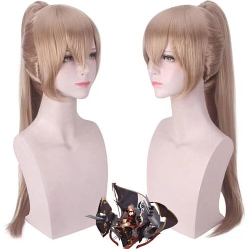 Brown Blonde Long Straigt Cosplay Wig Anime Game Azur Lane Women Heat Resistant Synthetic Hair Wigs With Claw Ponytail Halloween