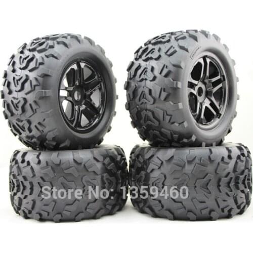 Pre-Glued 4pcs 1/8 Monster Truck Wheels&Tire Set Tyre For HPI T-MAXX 3.8 SAVAGE REVO Traxxas E-MAXX MGT, 17mm hub+Free Shipping
