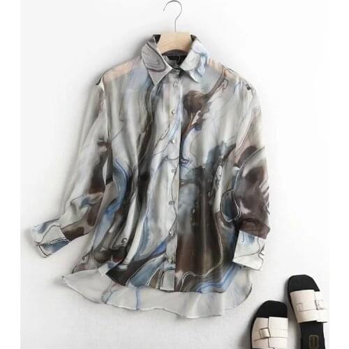 Dave&Di england style vintage Ink painting loose office lady elegant blouse women blusas mujer de moda 2020 loose shirt tops