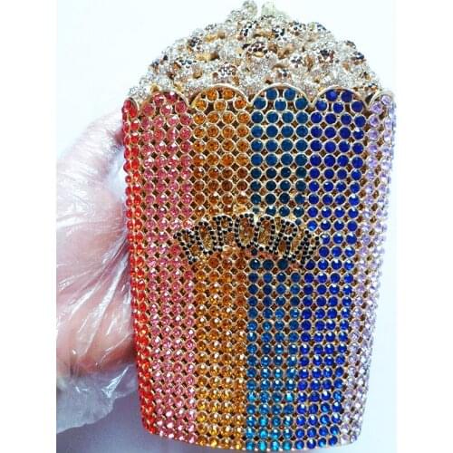 Luxury Popcorn Shape Crystal Women Clutch Party Purse 11 Colors Black/Gold Multicolored Diamond Prom Phone Shoulder Handbags