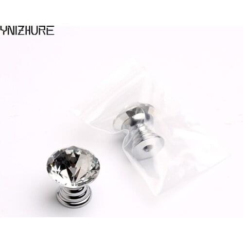 Kitchen Handles Top Brand 20mm 10pcs Door Knobs Crystal Diamond Glass Silver Drawer Cupboard Wardrobe Cabinet Furniture Handle