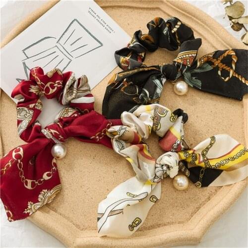 Pearl Scrunchies Printed Hair Ties Woman Girls Ponytail Holders Hair Gum Rope Bohemia Elastic Hairband Women Hair Accessories