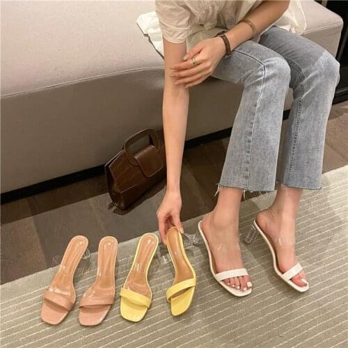 NEW shoes 2021 Fashion Women Sandals Peep Toe Square head Med Heel Sandals Lady Outdoor Beach Slippers Leisure Shoes 35-40