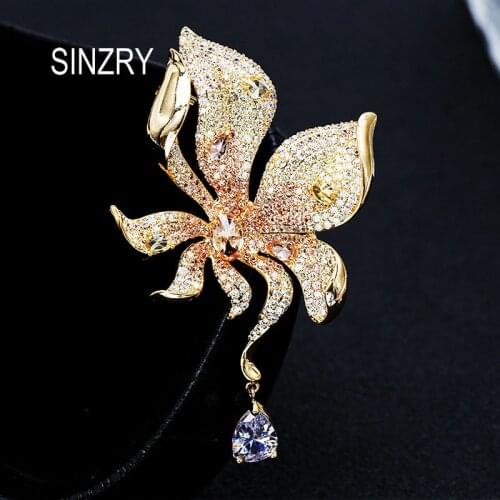 SINZRY NEW Korean stylish cubic zirconia elegant blossom flower trendy brooches pin elegant lady dress jewelry accessory